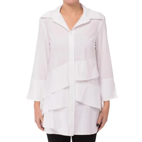 Joseph Ribkoff Off White Asymmetric Ruffle Tunic Blouse 10 - Picture 1 of 7